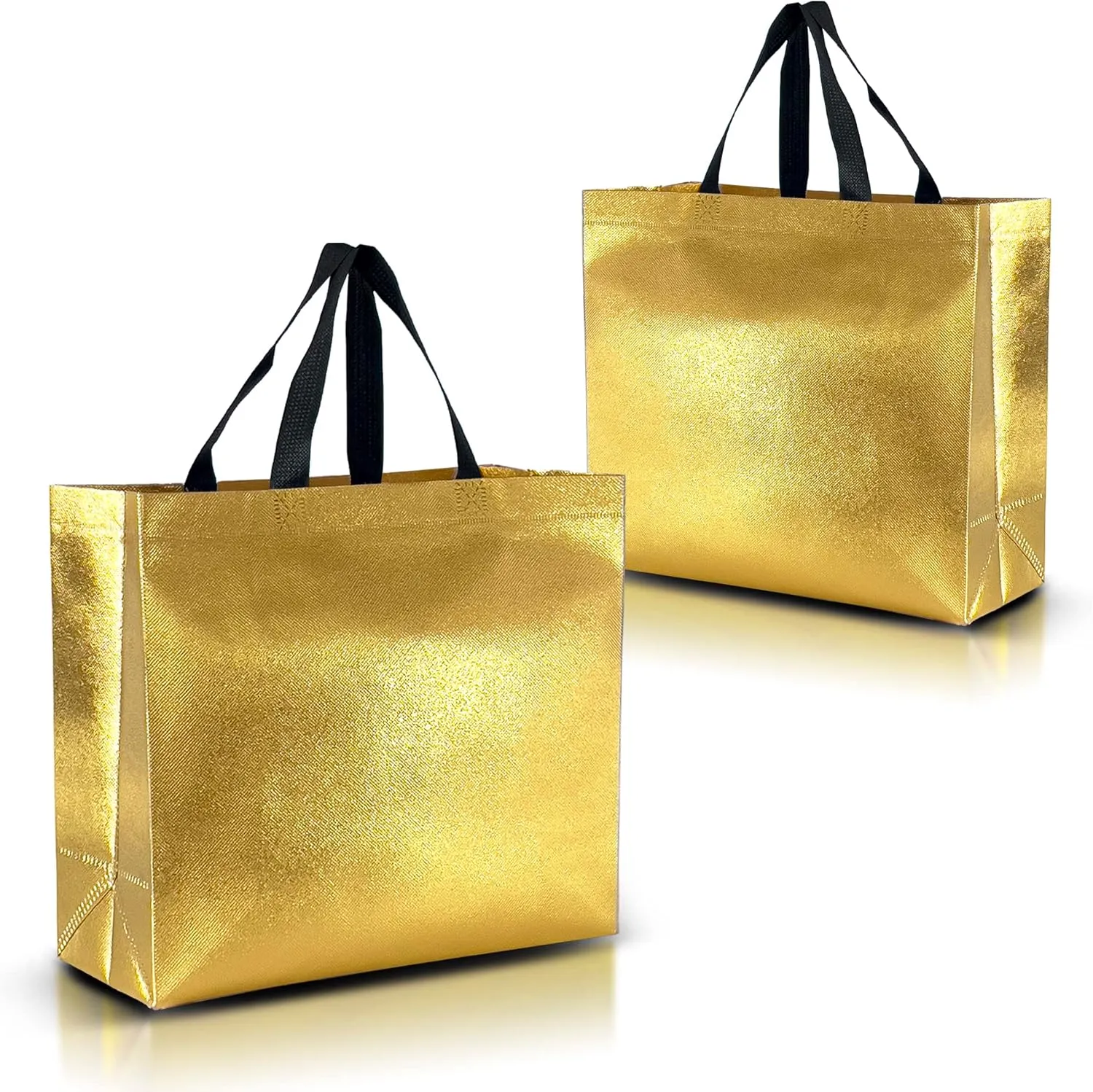 Nush Nush Gold Gift Bags - Large Size Set of 12 Reusable Gift Bags With Handles - Perfect For Christmas, Parties, Goodies - 13Wx5Dx11H