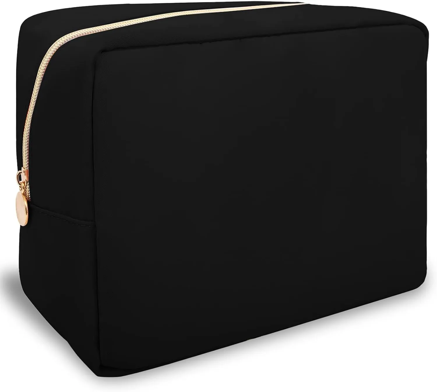 Nylon Large Makeup Bag Travel Pouch for Women, Preppy Big Black Makeup Bag Cute Cosmetic Zipper Pouch Purse, DIY Chenille Letter Bag Waterproof Toiletry Bag Clutch Make Up Organizer for Girls(Black)