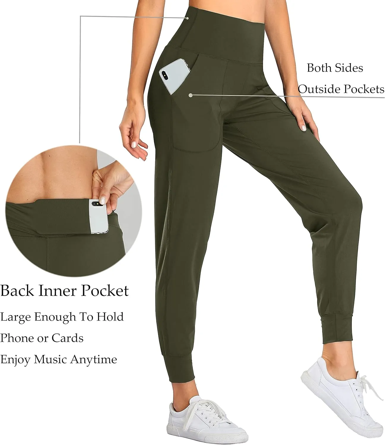 Oalka Women's Joggers High Waist Yoga Pockets Sweatpants Sport Workout Pants