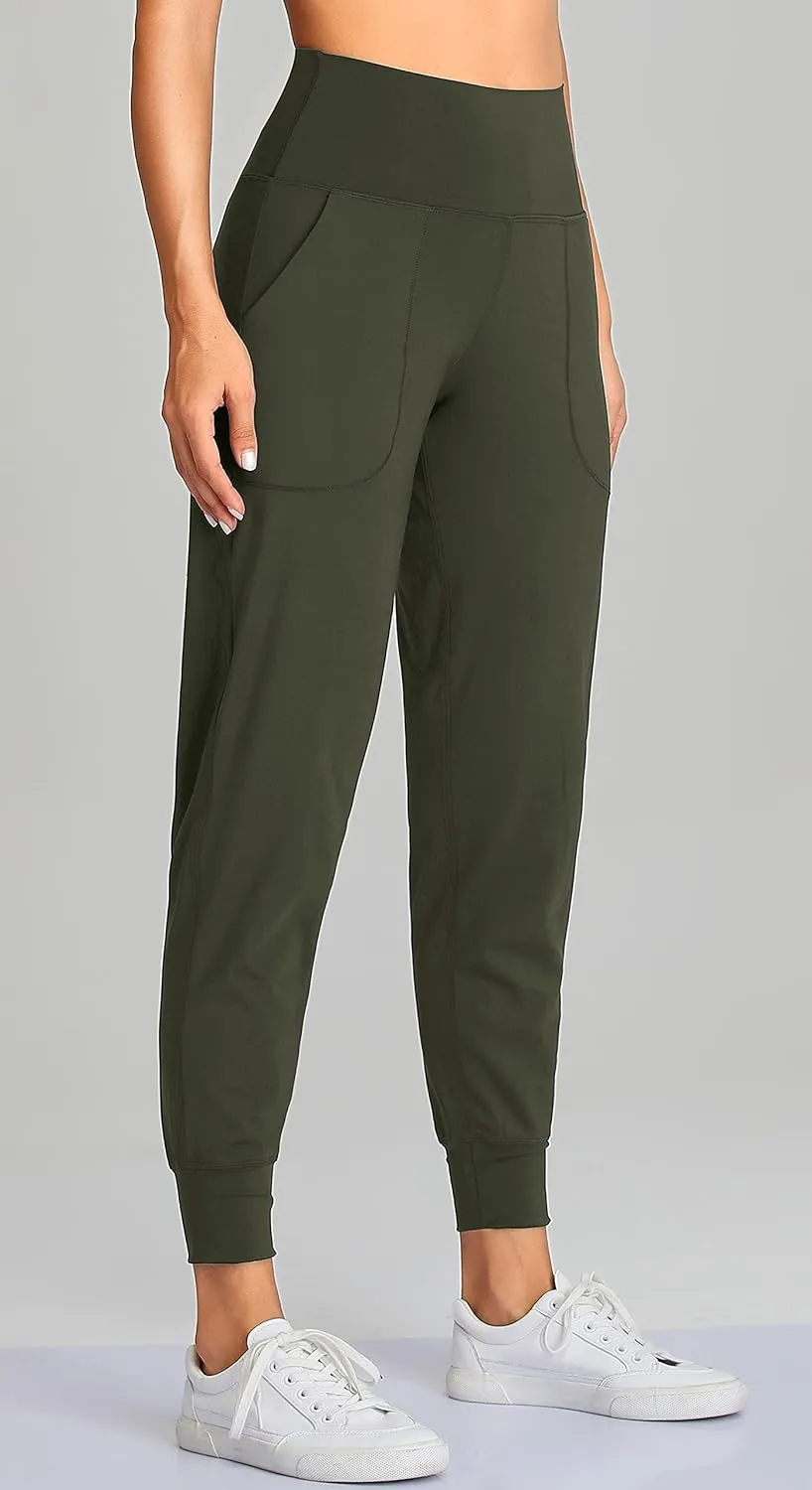 Oalka Women's Joggers High Waist Yoga Pockets Sweatpants Sport Workout Pants