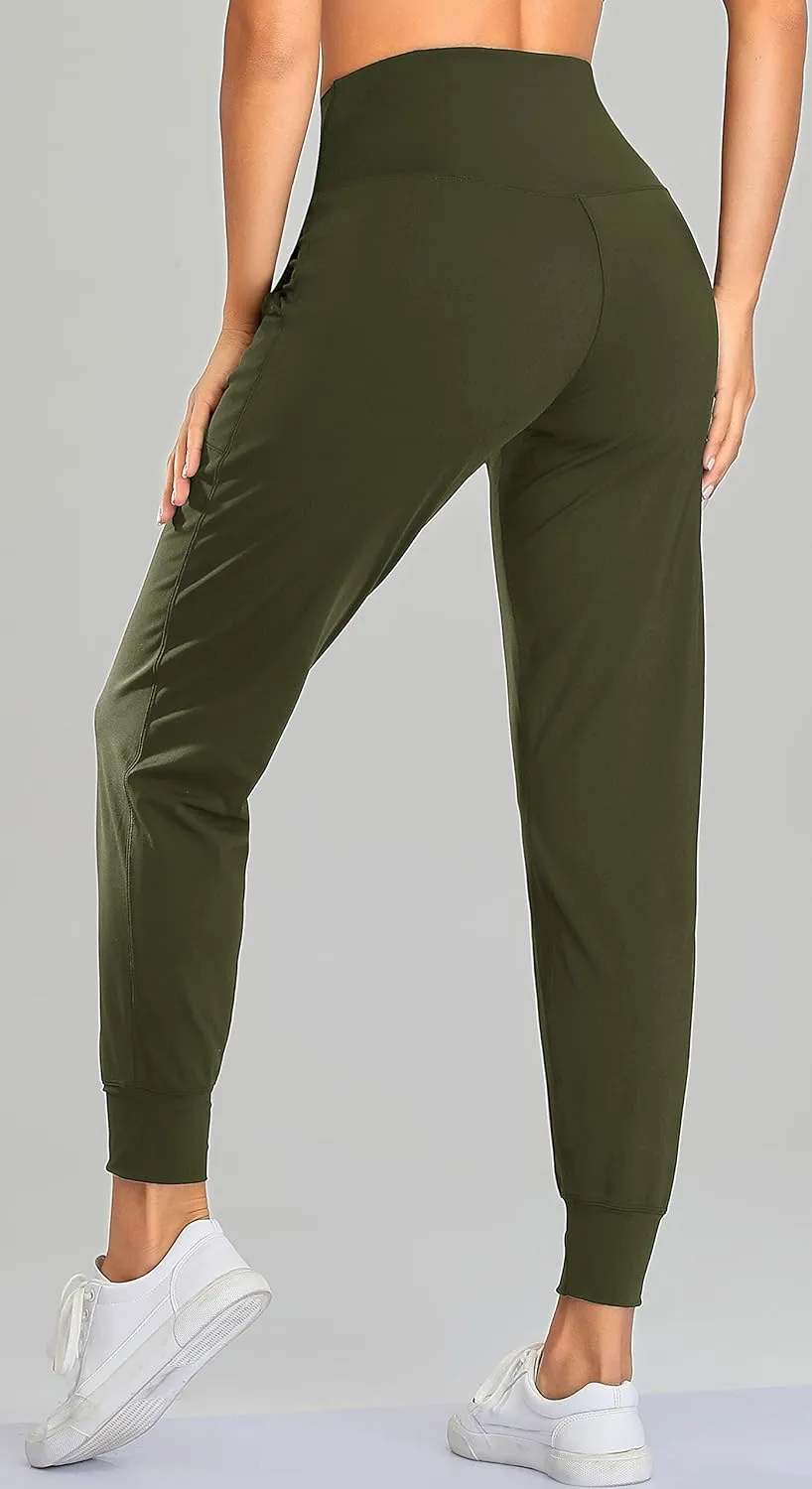 Oalka Women's Joggers High Waist Yoga Pockets Sweatpants Sport Workout Pants