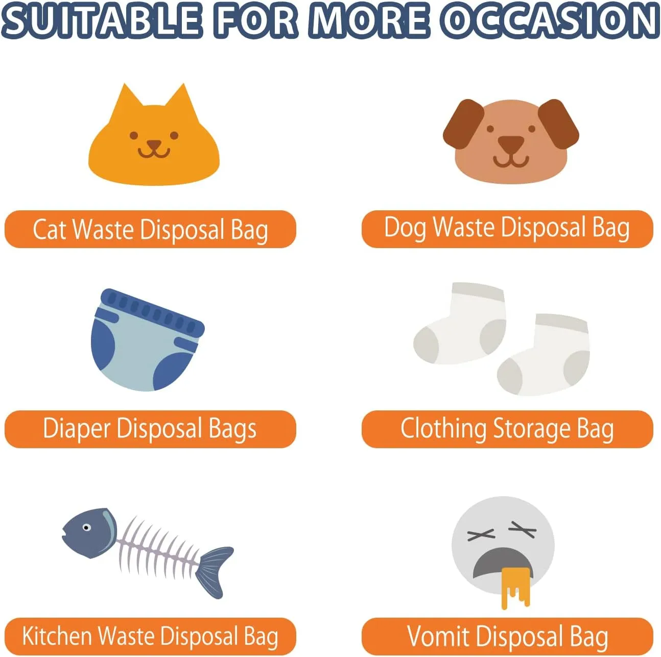 Odor Sealing Waste Disposal Bags M/150 Count Cat Litter Bags Unscented Cat poop bags Large Capacity Diaper Disposal or Pet Waste Bags