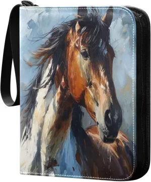 Oil Painting Horse Card Binder 4-Pocket, 400 Pockets Trading Cards Holder Games Card Albums Storage Organizer Case for Football, Baseball Cards