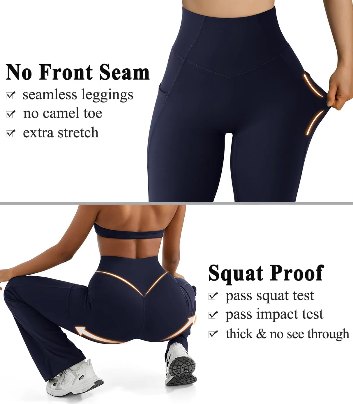 OMKAGI Women Flared Yoga Pants with Pockets Soft High Waisted Wide Leg Workout Leggings