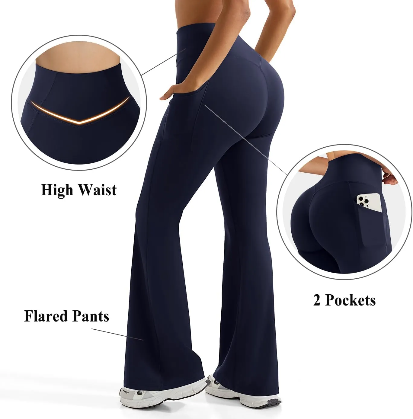 OMKAGI Women Flared Yoga Pants with Pockets Soft High Waisted Wide Leg Workout Leggings