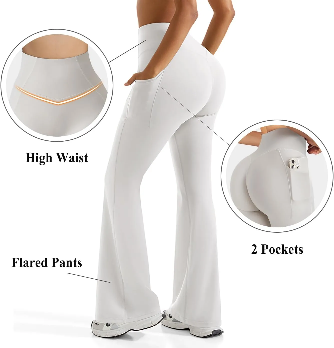 OMKAGI Women Flared Yoga Pants with Pockets Soft High Waisted Wide Leg Workout Leggings