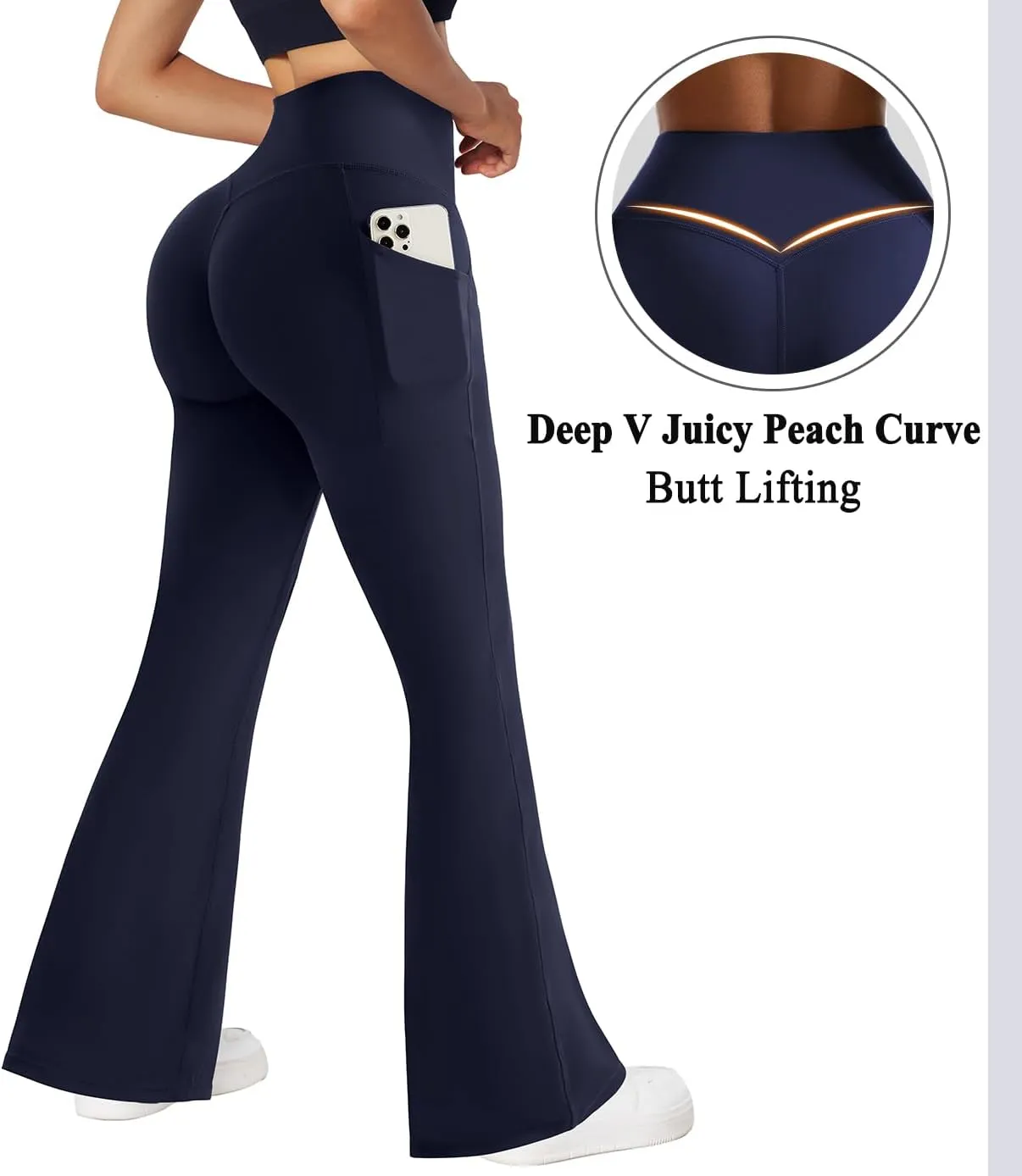 OMKAGI Women Flared Yoga Pants with Pockets Soft High Waisted Wide Leg Workout Leggings