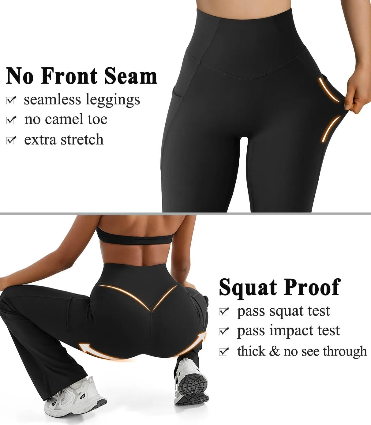 OMKAGI Women Flared Yoga Pants with Pockets Soft High Waisted Wide Leg Workout Leggings