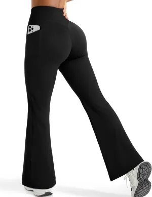 OMKAGI Women Flared Yoga Pants with Pockets Soft High Waisted Wide Leg Workout Leggings