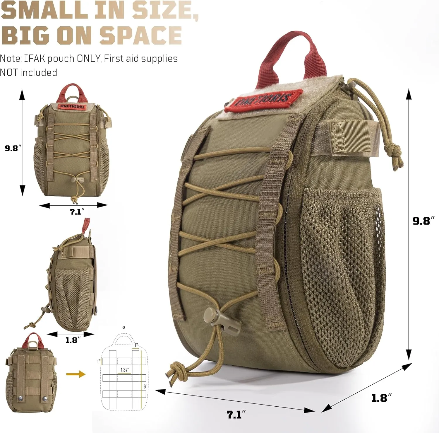 OneTigris IFAK Pouch - Large IFAK Molle Pouch Empty First Aid Bags Only Medical Trauma Kit Bag EMT Pouch MED Waist Bag for Outdoor