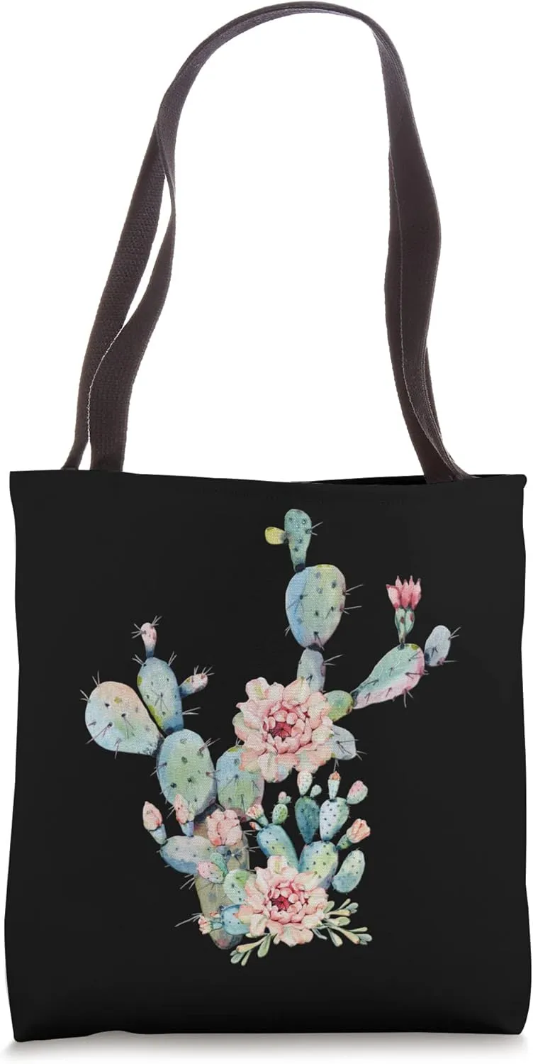 Opuntia Desert Flower Prickly Pears Watercolor Graphics Tote Bag