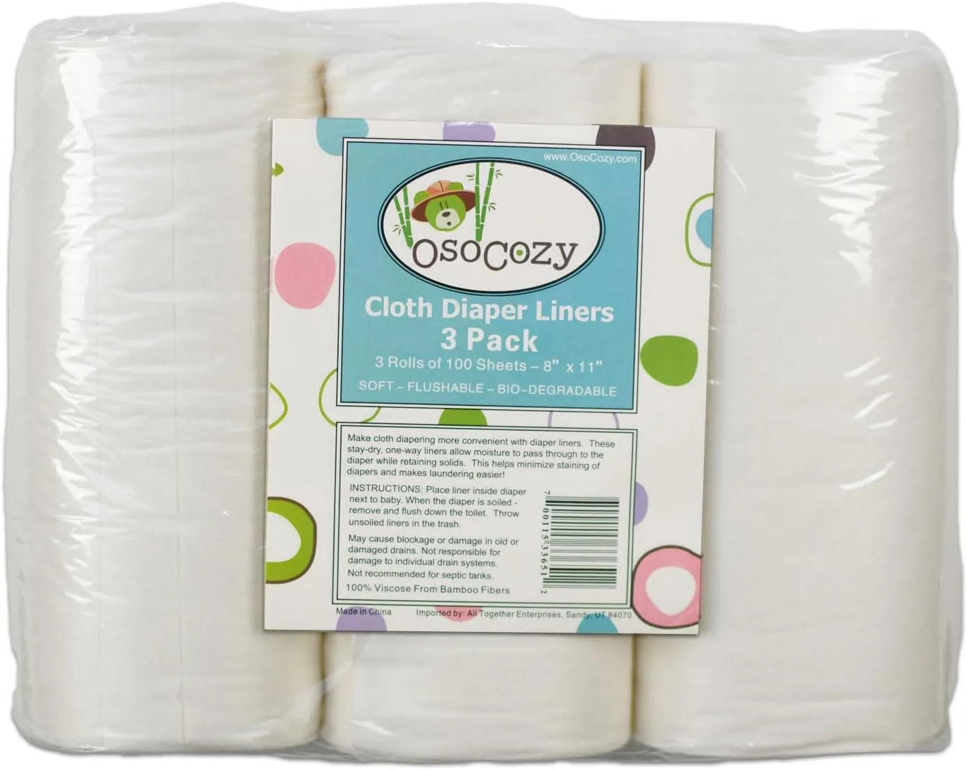 OsoCozy Flushable Diaper Liners 3 Pack - Makes Cloth Diapering Laundering Easier - Super Soft and Gentle on Baby’s Skin -100 Sheets per roll -3 Rolls.