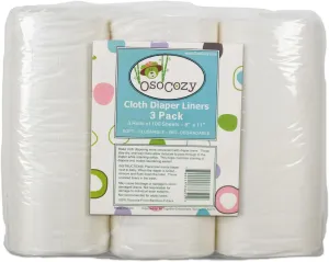 OsoCozy Flushable Diaper Liners 3 Pack - Makes Cloth Diapering Laundering Easier - Super Soft and Gentle on Baby’s Skin -100 Sheets per roll -3 Rolls.