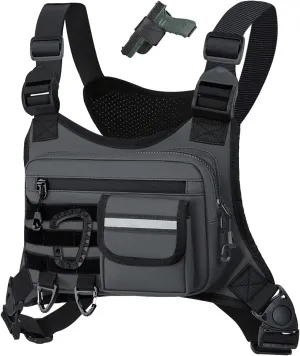 Outdoor Chest Bag For Men, EDC Chest Pack With Built-In Phone Holder, Lightweight Chest Rig Pouch