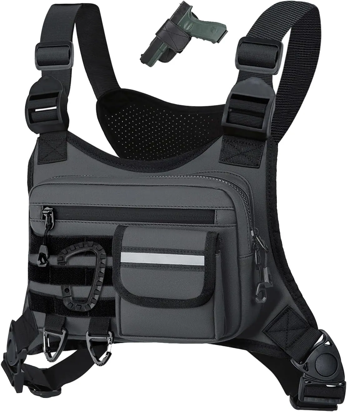 Outdoor Chest Bag For Men, EDC Chest Pack With Built-In Phone Holder, Lightweight Chest Rig Pouch