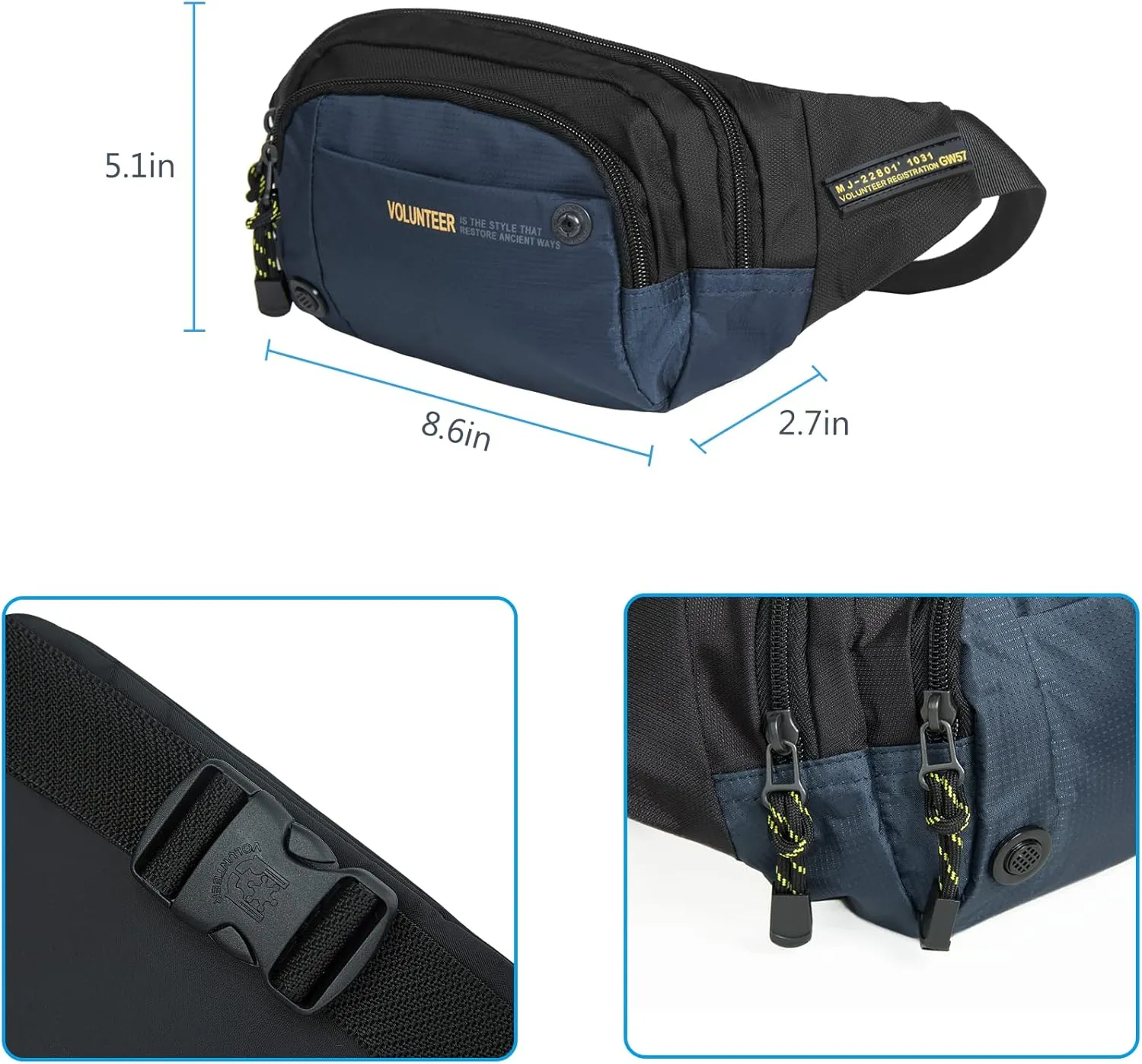 Outdoor Fanny Pack, Sport Lightweight Waist Pack Bag, Men Women Bum Bag, Running Hiking Traveling Cycling Jogging(Y9B Blue)