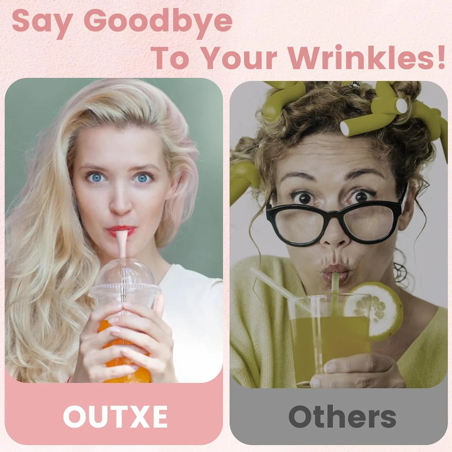 OUTXE Anti Wrinkle Collapsible Straws for Stanley, Flat Wide Portable Telescopic Travel Drinking Straw, Reusable Wrinkles Free Stainless Steel Straw for Lip Filler with Clean Brush& Carry Bag -2 Pcs
