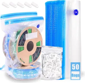 OVV3D Filament Storage Bags 50 Bags 13.4x12.6 inch, Vacuum Sealed Filament with 50 Desiccants, Perfect for 3D Printer Filament Storage or Using After Filament Dryer Box