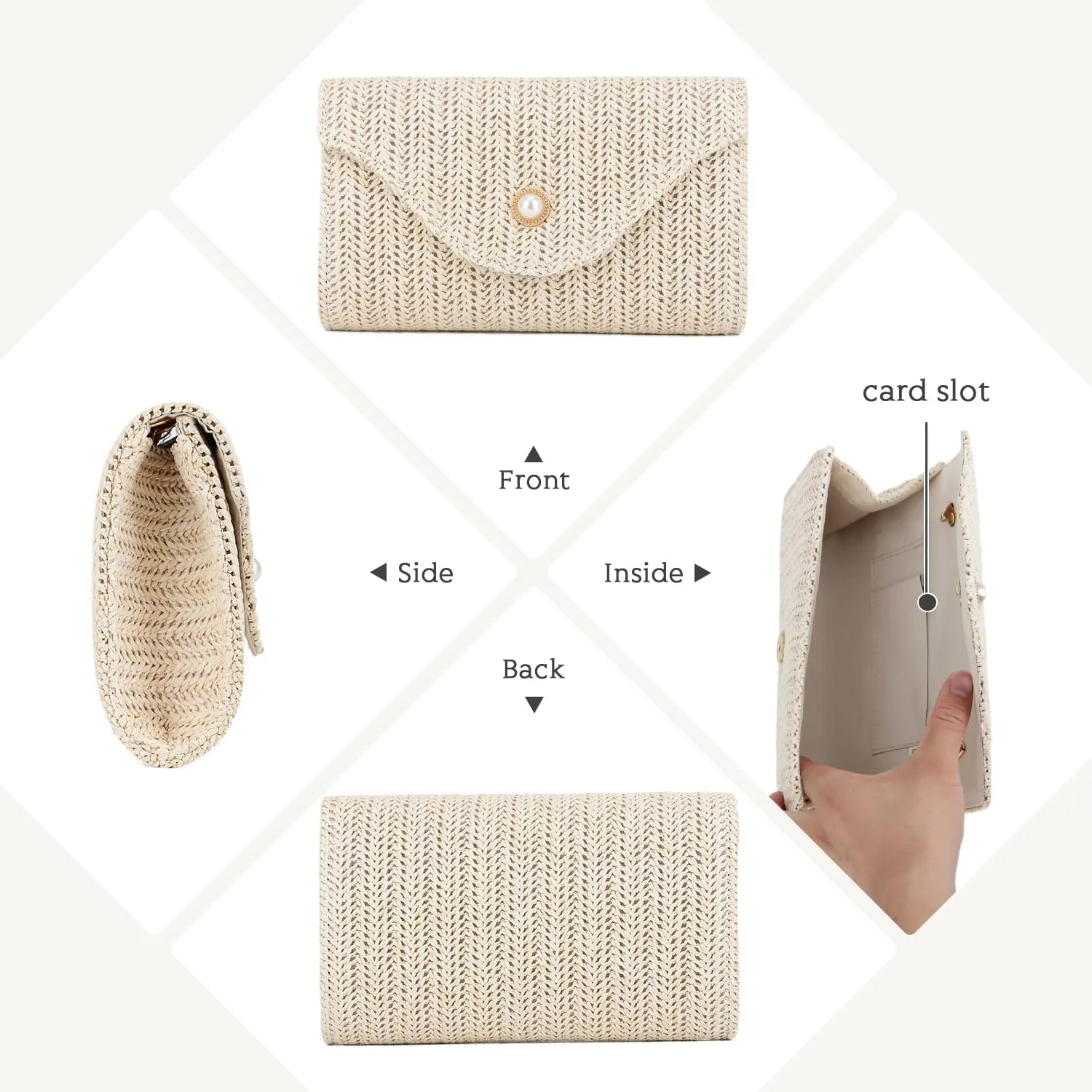 Oweisong Straw Clutch Purses for Women Summer Pearl Evening Bag Small Beach Woven Purse and Handbags 2025