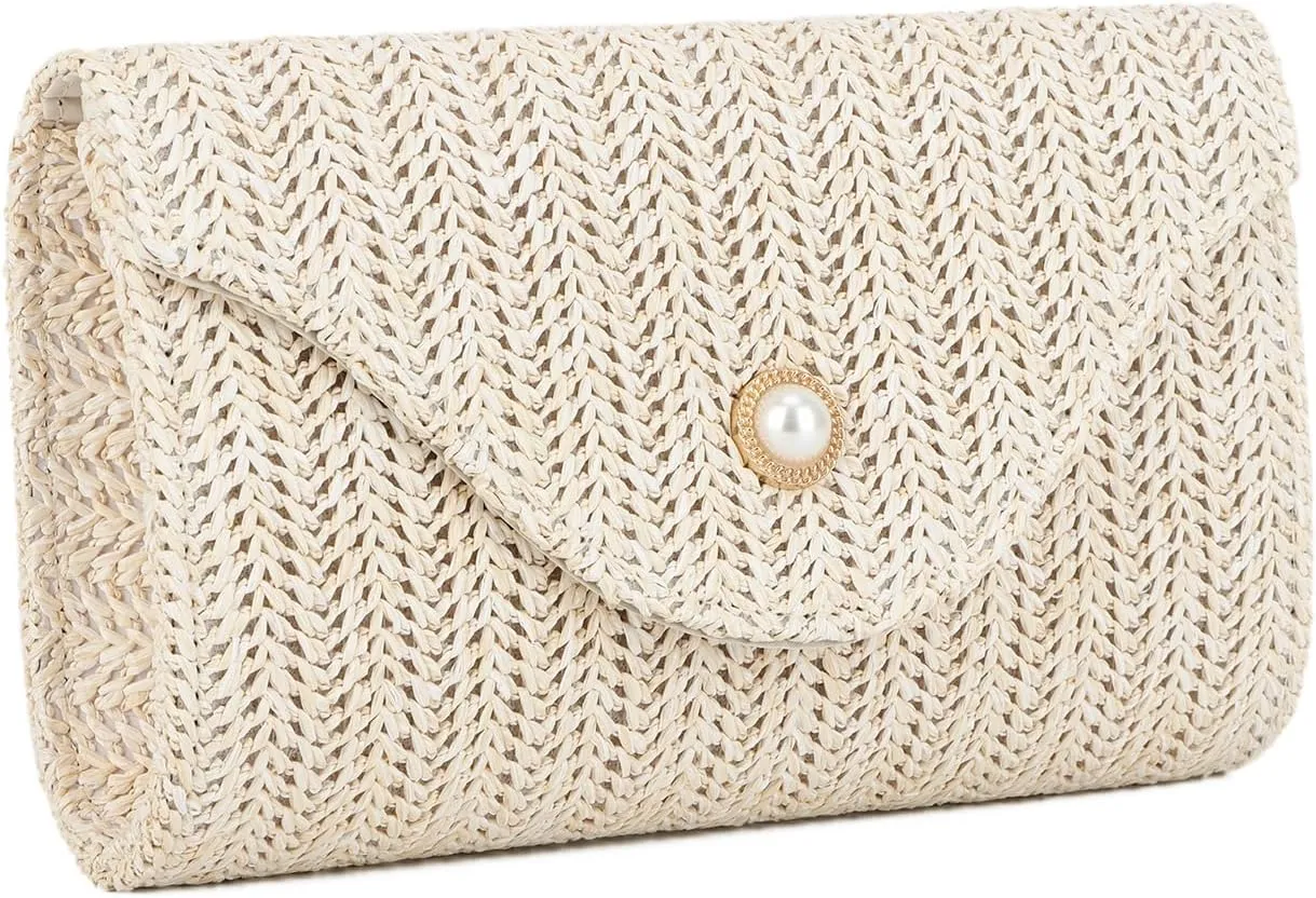 Oweisong Straw Clutch Purses for Women Summer Pearl Evening Bag Small Beach Woven Purse and Handbags 2025