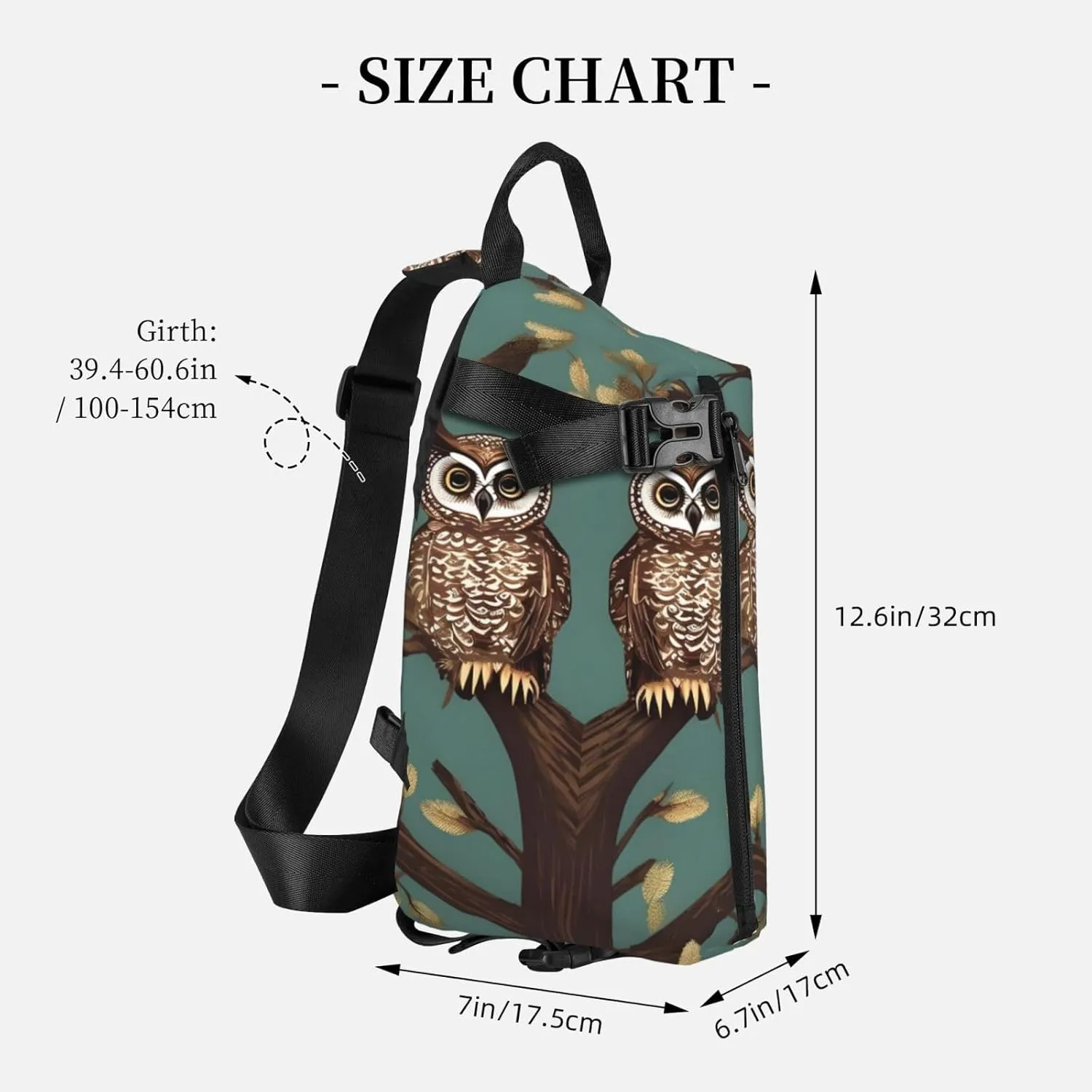 Owl Tree Branches Print Crossbody Backpack Casual Sling Bag Travel Lightweight, Adjustable Cross Bag