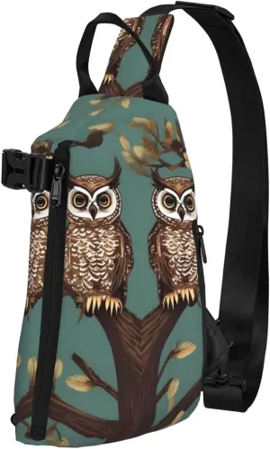 Owl Tree Branches Print Crossbody Backpack Casual Sling Bag Travel Lightweight, Adjustable Cross Bag