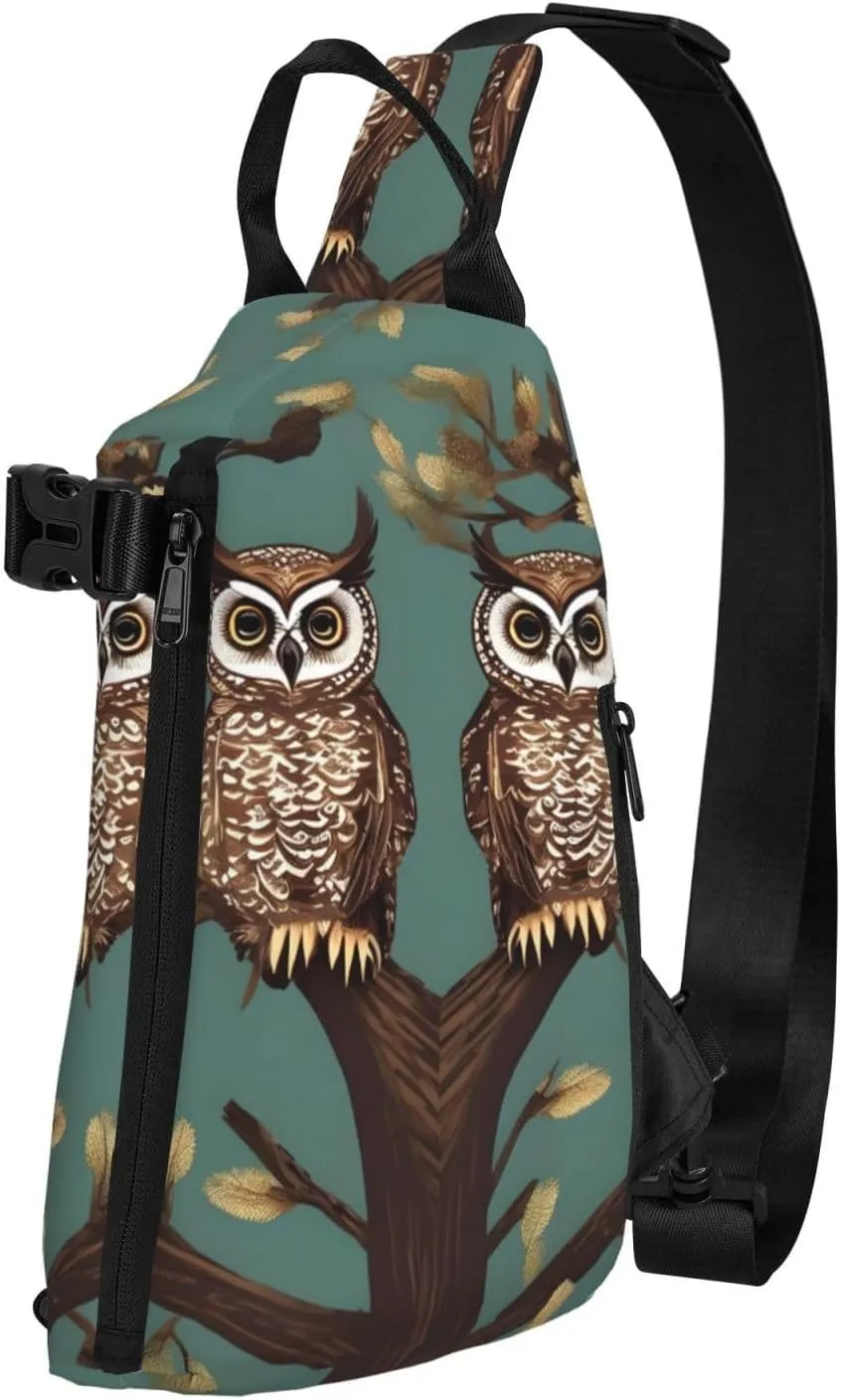 Owl Tree Branches Print Crossbody Backpack Casual Sling Bag Travel Lightweight, Adjustable Cross Bag