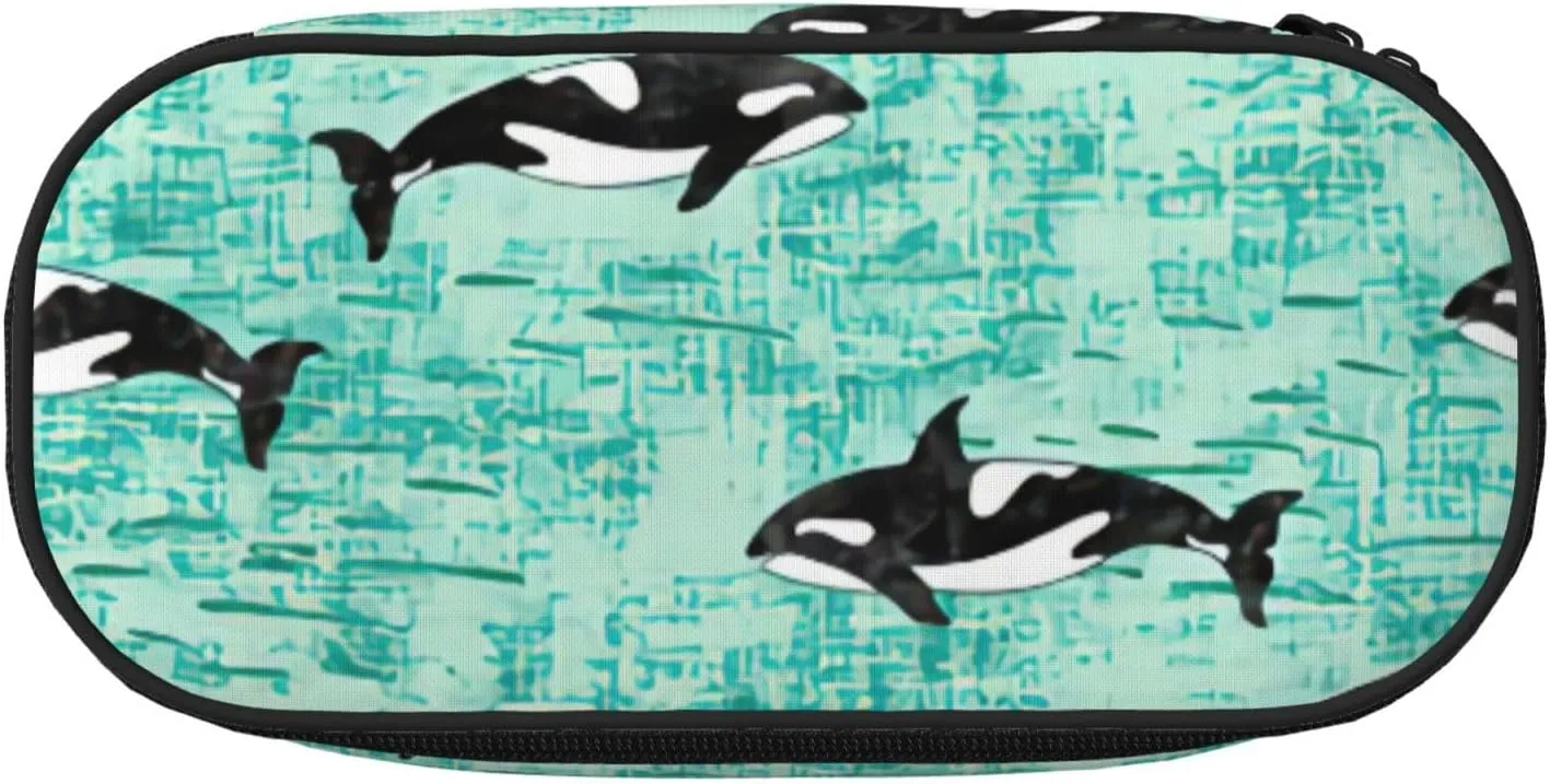 Pacific Ocean biological print Pencil case with zipper compartment, stationery pencil case, office supplies storage box