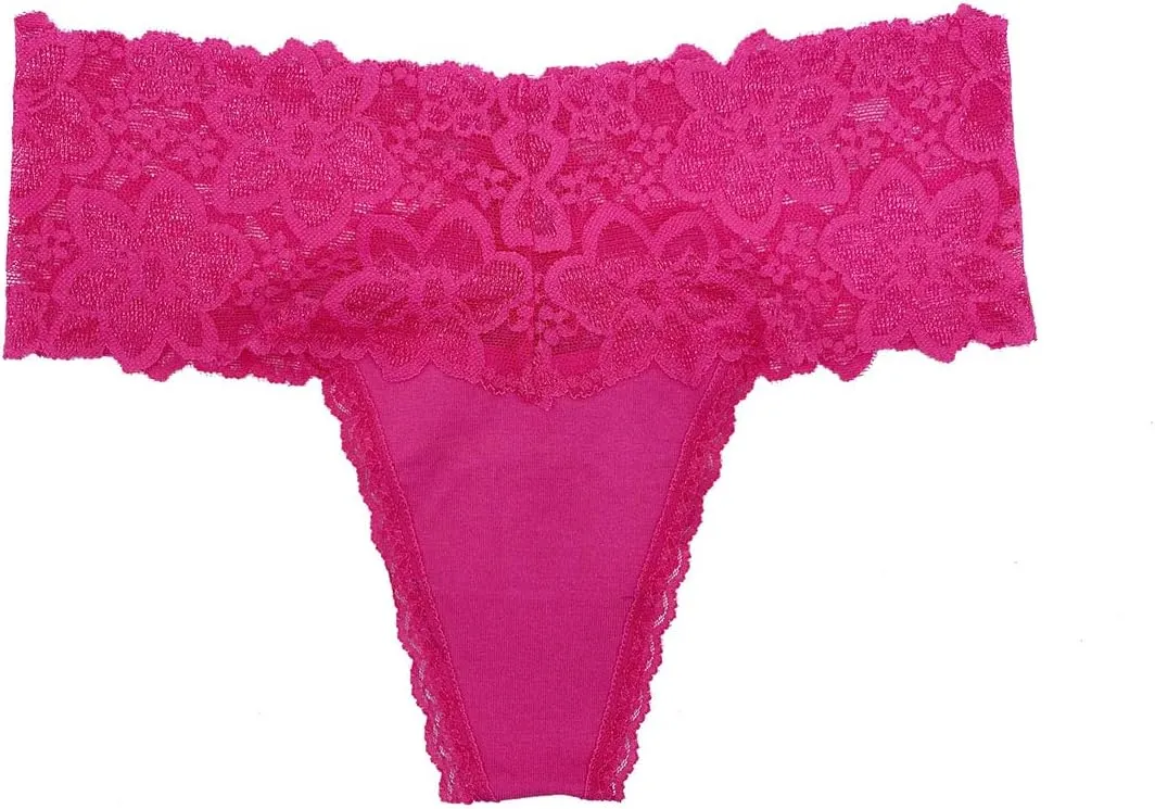 Pack 6 High Waisted Lace Thong for Women Cotton Underwear Plus Size High Rise Retro Tummy Control Thongs Panties