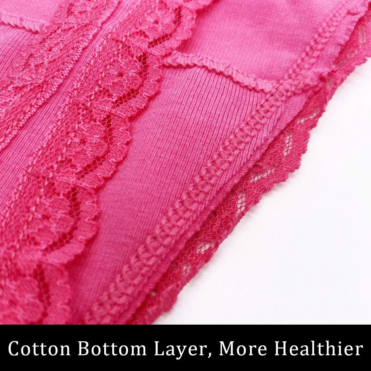 Pack 6 High Waisted Lace Thong for Women Cotton Underwear Plus Size High Rise Retro Tummy Control Thongs Panties