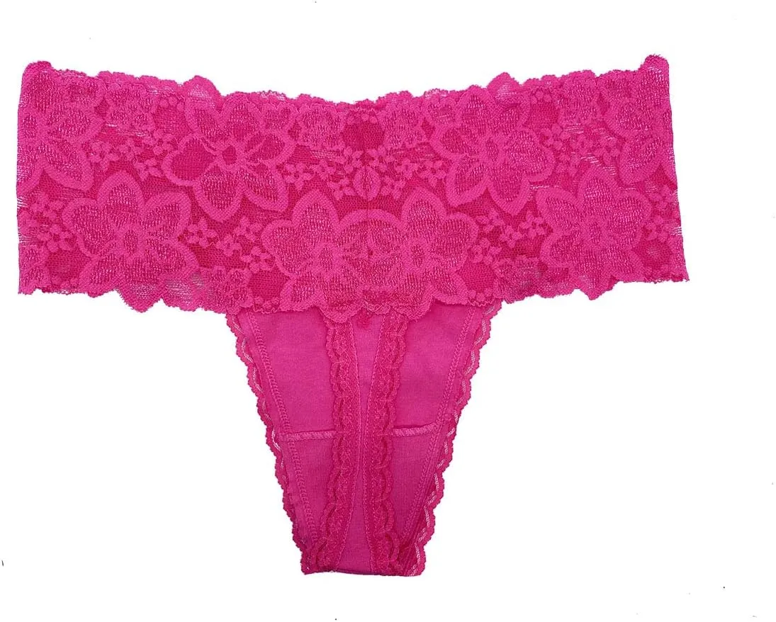 Pack 6 High Waisted Lace Thong for Women Cotton Underwear Plus Size High Rise Retro Tummy Control Thongs Panties