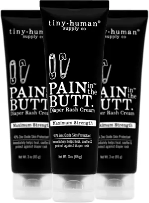 Pain in The Butt MAX Diaper Rash Cream, 3oz, 40% Zinc Oxide, 3-Pack, Natural Ingredients, Petrolatum Free, Soothing, Rapid Relief and Protection for Baby