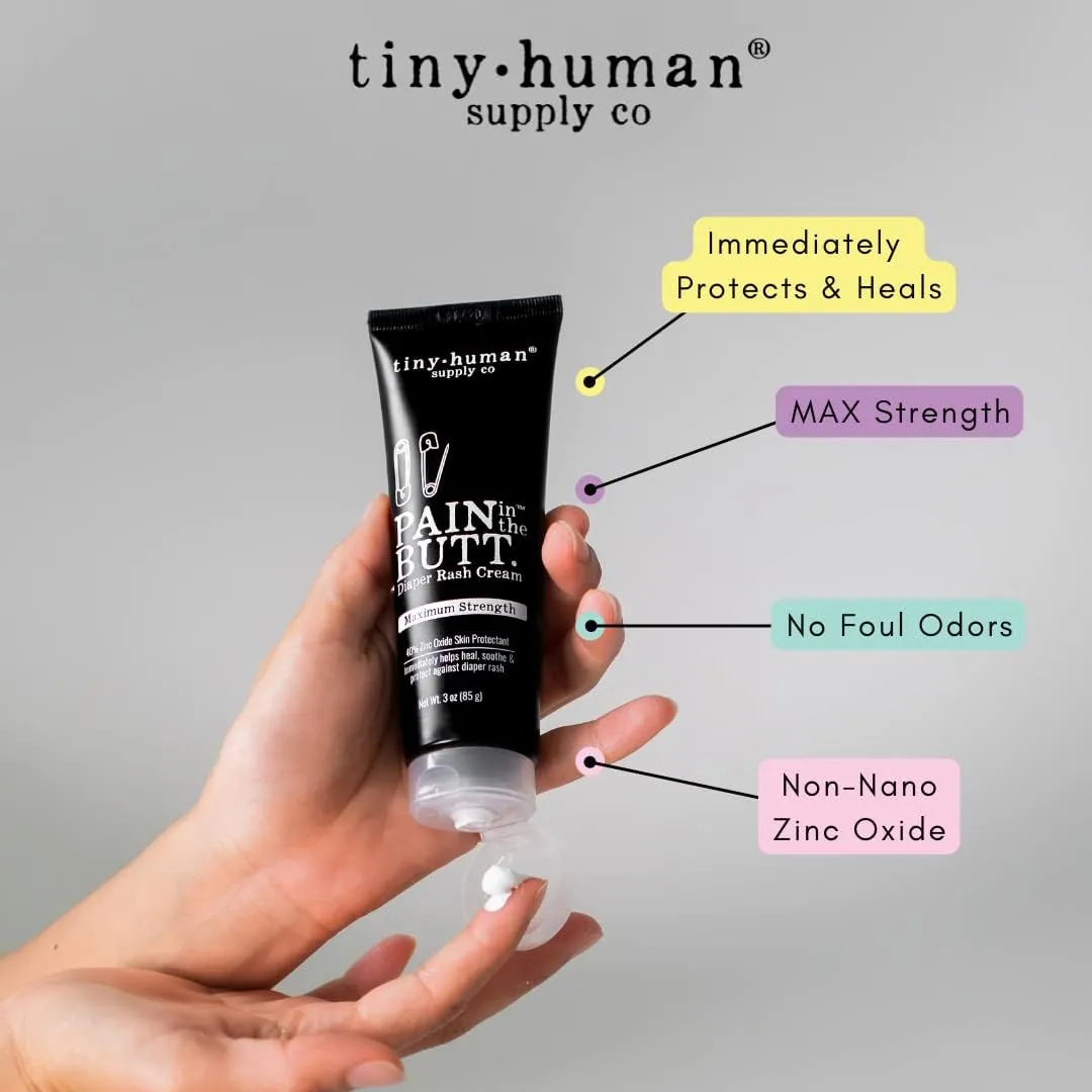 Pain in The Butt MAX Diaper Rash Cream, 3oz, 40% Zinc Oxide, 3-Pack, Natural Ingredients, Petrolatum Free, Soothing, Rapid Relief and Protection for Baby