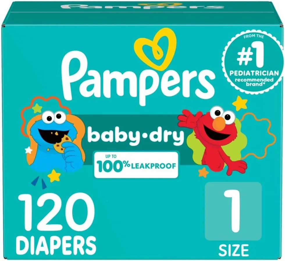 Pampers Diapers - Baby Dry - Size 1, 120 Count, Absorbent Disposable Infant Diaper (Packaging May Vary)