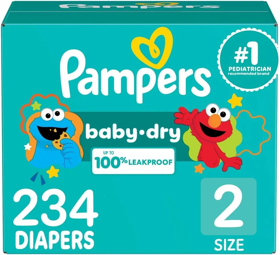 Pampers Diapers - Baby Dry - Size 2, 234 Count, Absorbent Disposable Infant Diaper (Packaging May Vary)