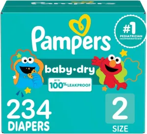 Pampers Diapers - Baby Dry - Size 2, 234 Count, Absorbent Disposable Infant Diaper (Packaging May Vary)