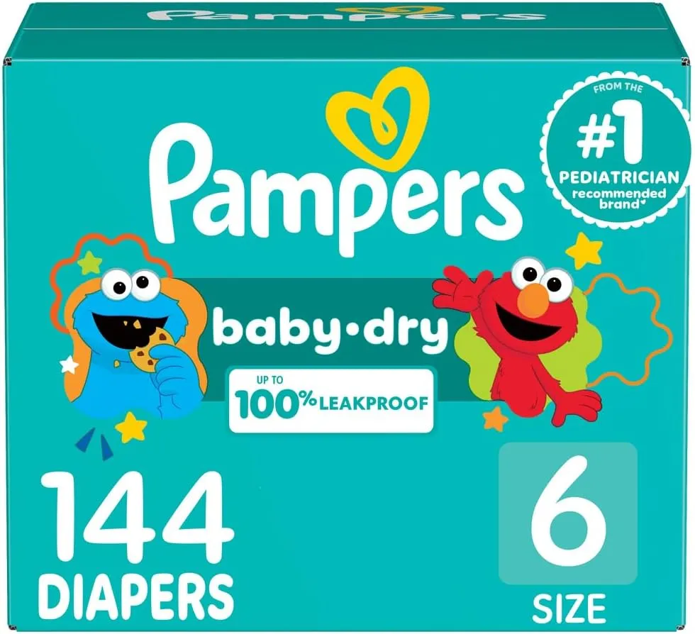 Pampers Diapers - Baby Dry - Size 6, 144 Count, Absorbent Disposable Infant Diaper (Packaging May Vary)