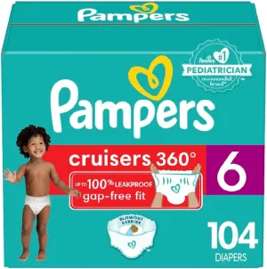 Pampers Diapers - Cruisers 360 - Size 6, 104 Count, Babyproof up to 100% Leakproof Pull-On Diaper