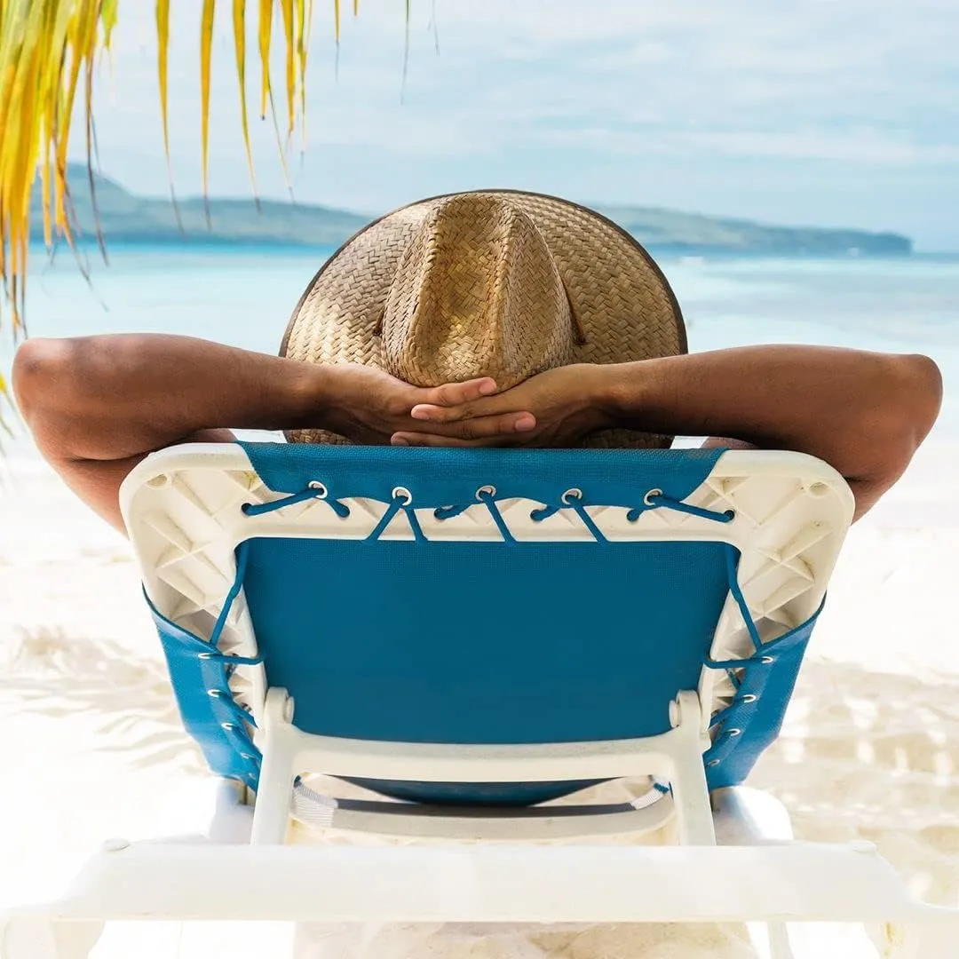 Panama Jack Lifeguard Sun Hat - Palm Fiber Straw, 5" Bound Big Brim, Chin Strap with Toggle, Logo Badge