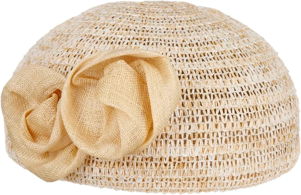 Paper Straw Beret with Sinamay Women Beige One Size