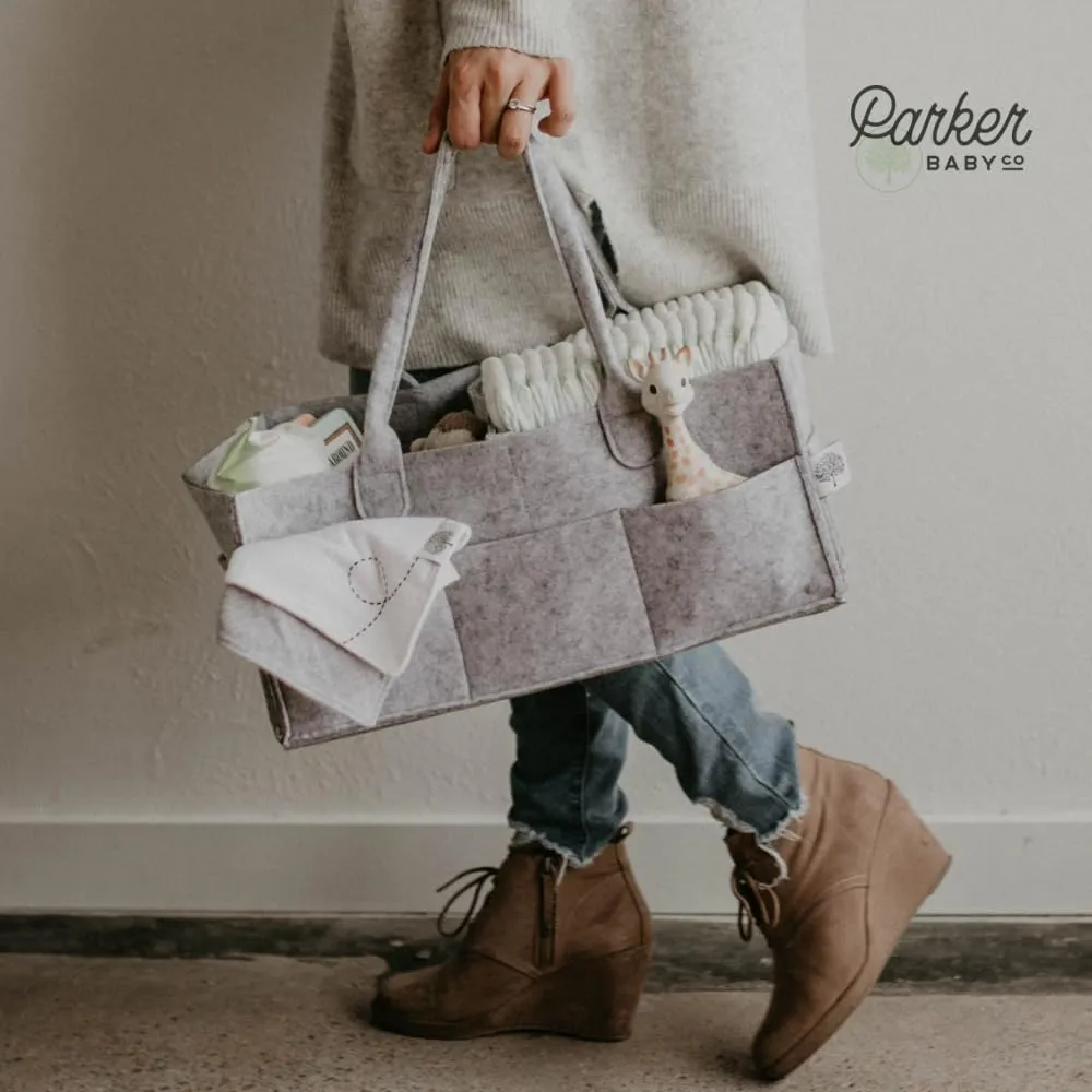 Parker Baby Diaper Caddy - Nursery Storage Bin and Car Organizer for Diapers and Baby Wipes - Gray, Regular