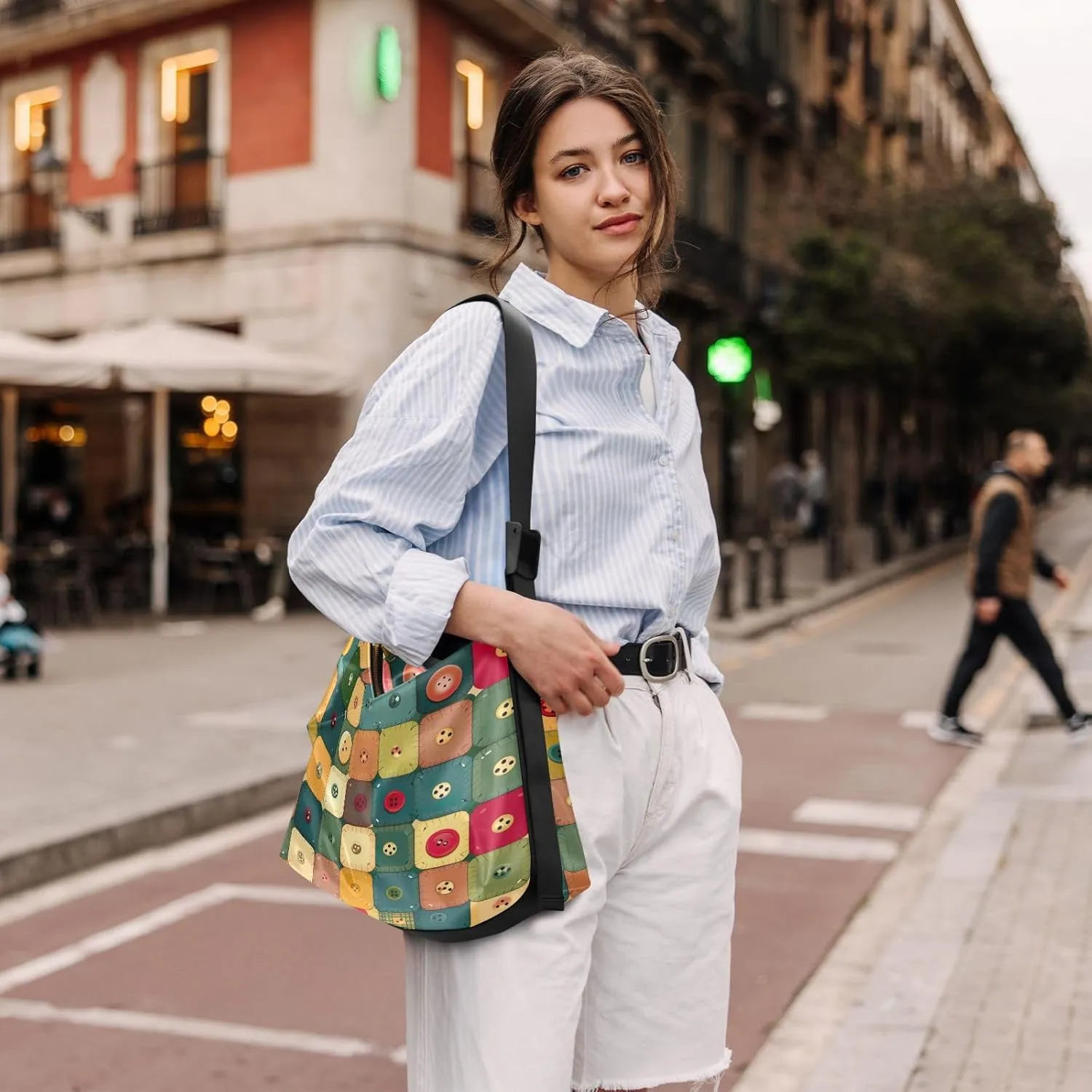 Patches of Buttons with Colors Cross Body Shoulder Bag Leather, Women's Shoulder Bag, Leather Shoulder Bag