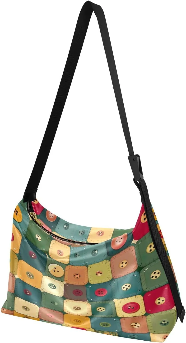 Patches of Buttons with Colors Cross Body Shoulder Bag Leather, Women's Shoulder Bag, Leather Shoulder Bag