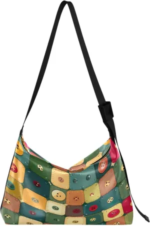 Patches of Buttons with Colors Cross Body Shoulder Bag Leather, Women's Shoulder Bag, Leather Shoulder Bag