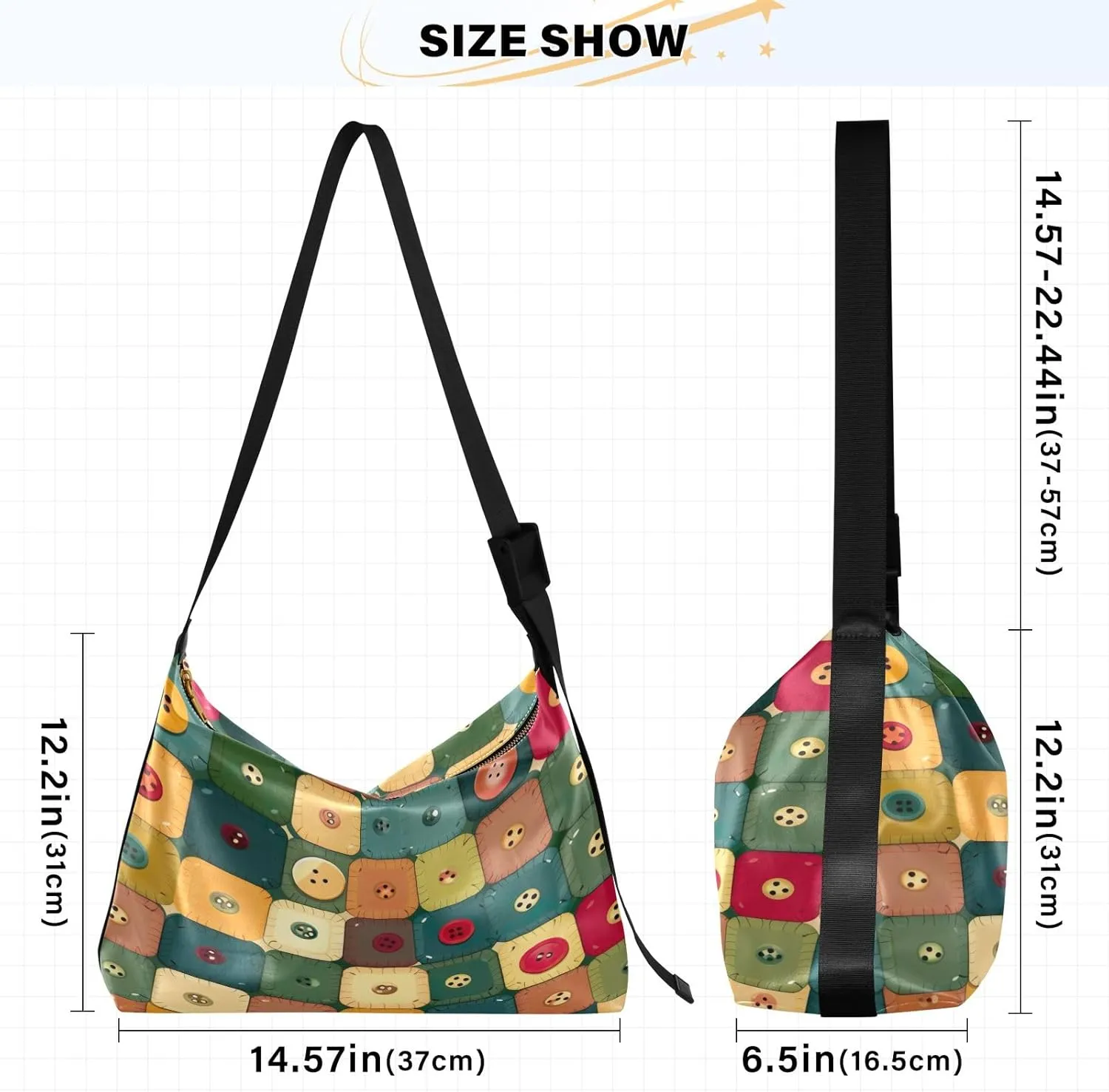 Patches of Buttons with Colors Cross Body Shoulder Bag Leather, Women's Shoulder Bag, Leather Shoulder Bag
