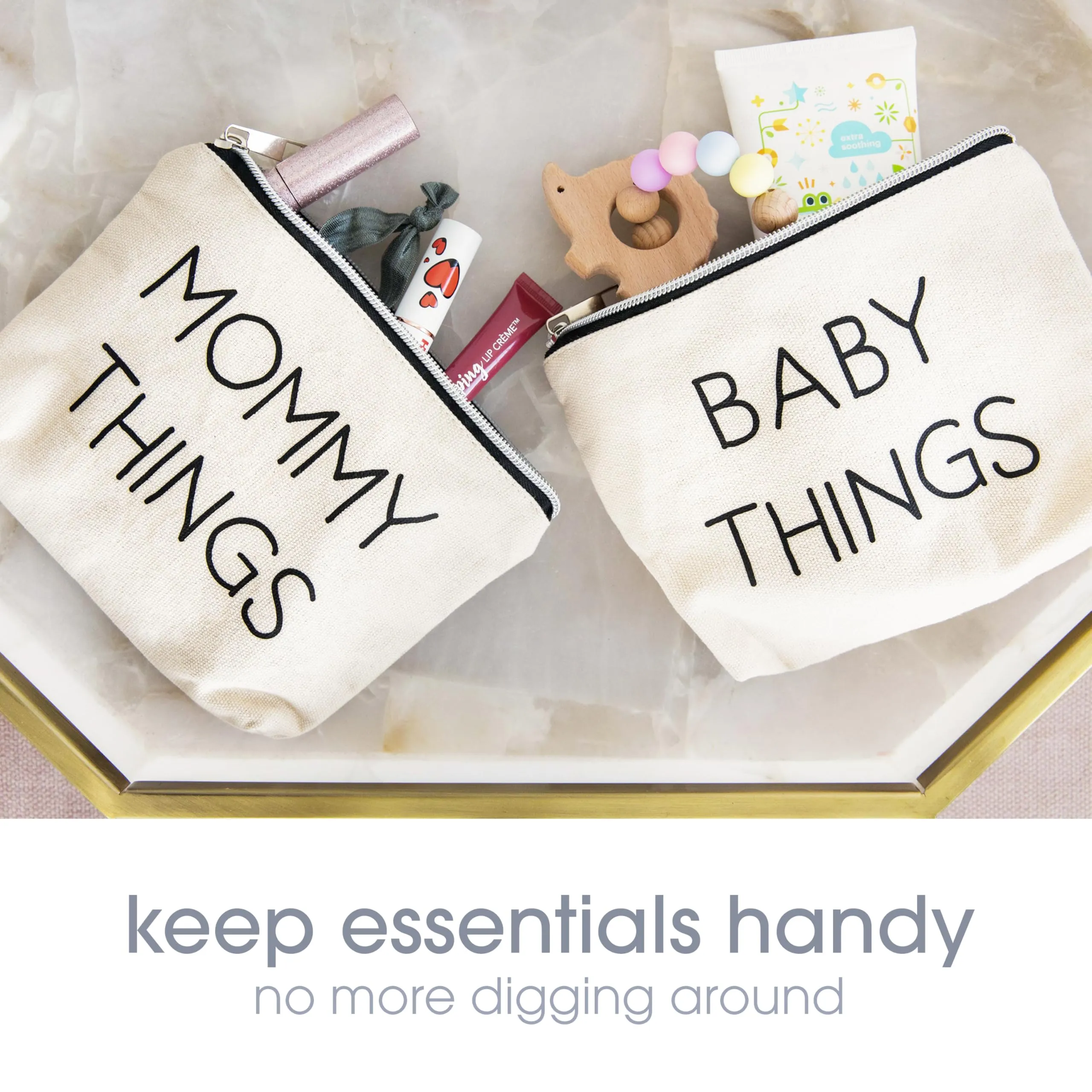Pearhead Mommy and Baby Canvas Pouch Set, Gift For New Moms, Matching Travel Cases for New Mothers and Expecting Moms, Minimalist Cosmetic and Accessory Bag, Set of 2