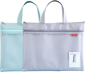 Pendancy Mesh Zipper Pouch 11x13.7 in, 2 pcs Large Double Pocket Waterproof File Bag with Handle, A4 Size Foldable Document Storage for Puzzle Project/Cross Stitch/Travel/Office（Gray Green）