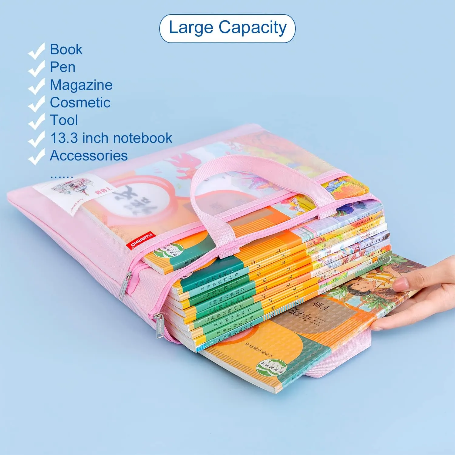Pendancy Mesh Zipper Pouch 11x13.7 in, 2 pcs Large Double Pocket Waterproof File Bag with Handle, A4 Size Foldable Document Storage for Puzzle Project/Cross Stitch/Travel/Office（Gray Green）
