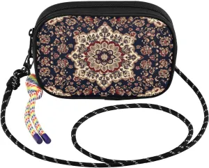 Persian Pattern Brown Small Crossbody Bags for Women Cell Phone Purses Shoulder Bag Handbag with Adjustable Strap