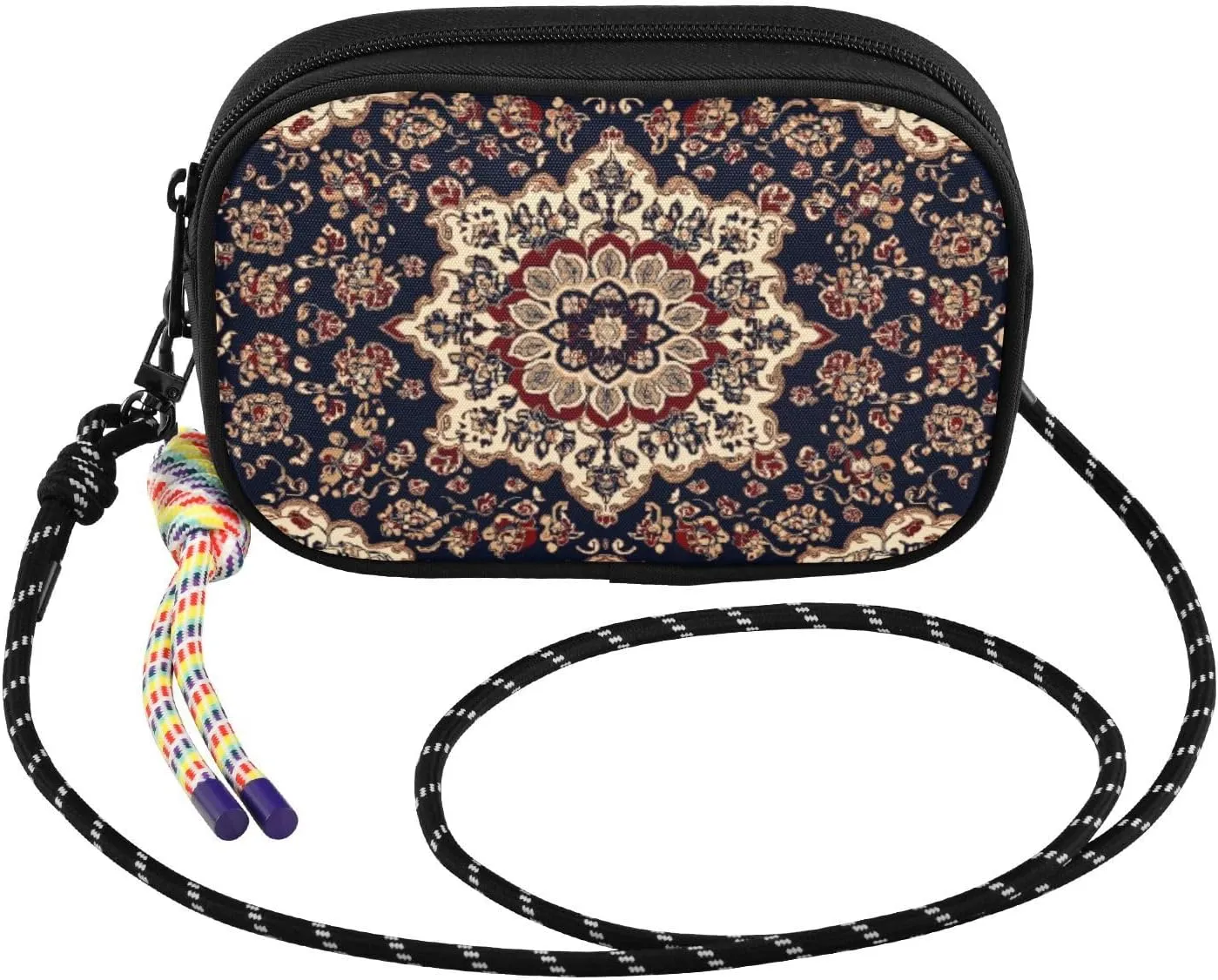 Persian Pattern Brown Small Crossbody Bags for Women Cell Phone Purses Shoulder Bag Handbag with Adjustable Strap